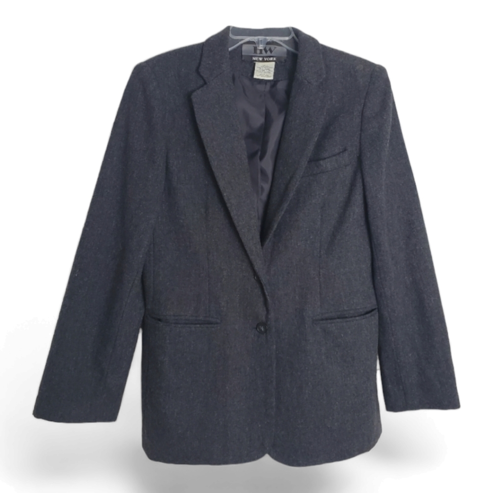 HW New York Women's Grey Wool Blazer Jacket Size 6